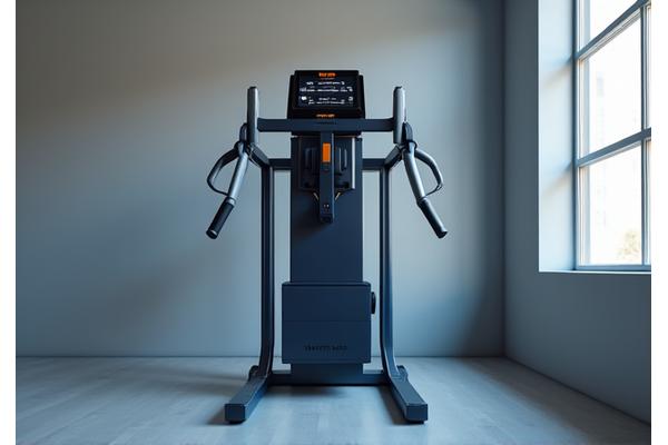 Sleek, modern connected strength machine with digital display and adjustable weights